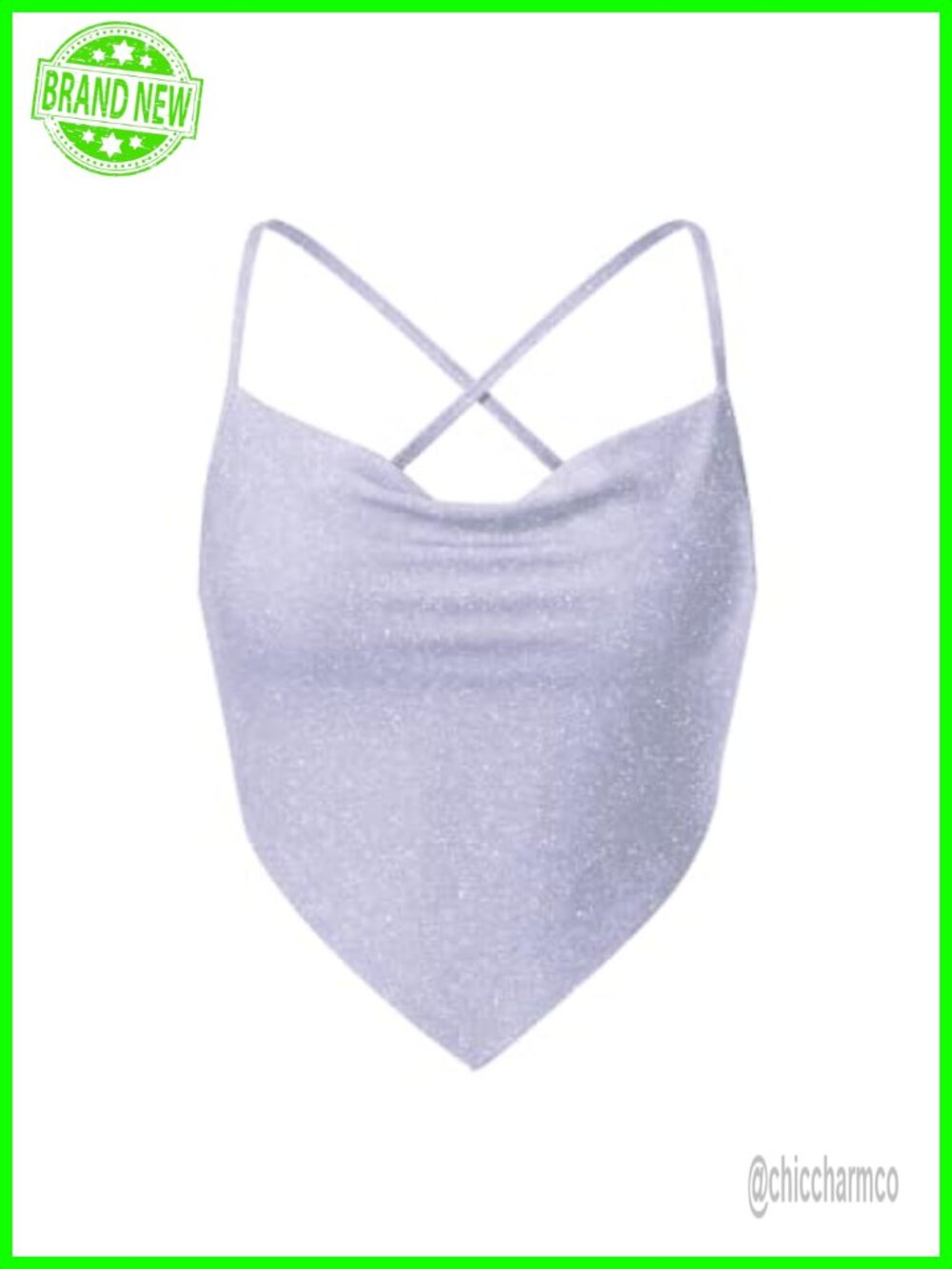 Sequin Ruched Backless Cowl Neck Cami Crop Top Clubwear
